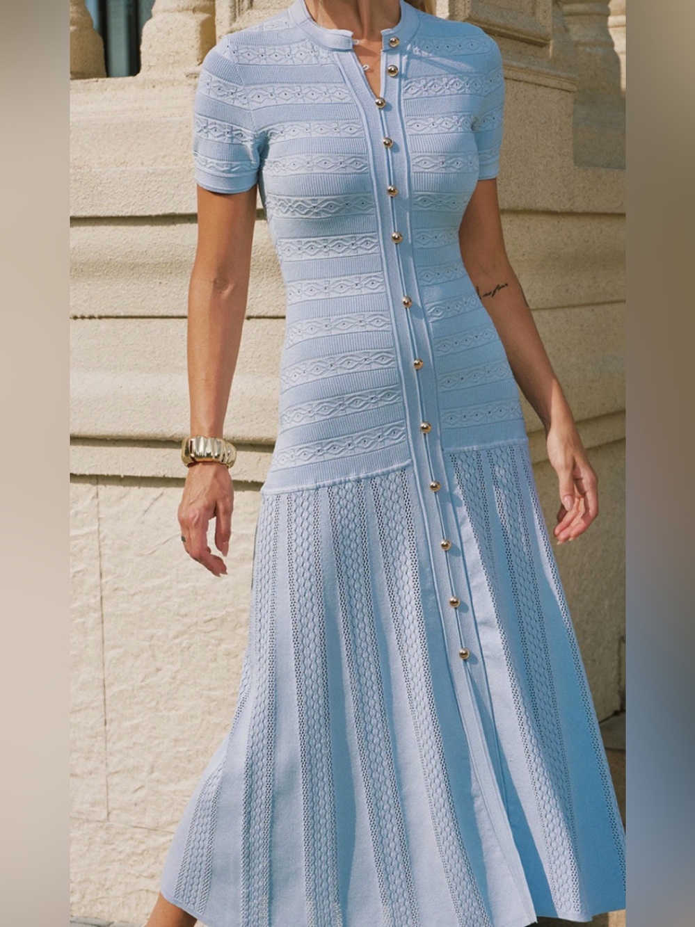 Commense Pale Blue Button-Front Knit Midi Dress - Picture 4 of 10